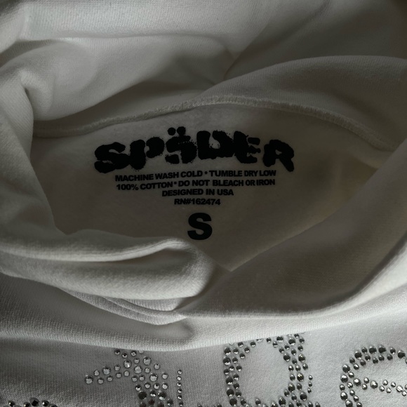 Sp5der OG Rhinestone Logo Hoodie White Size Small - Picture 3 of 3